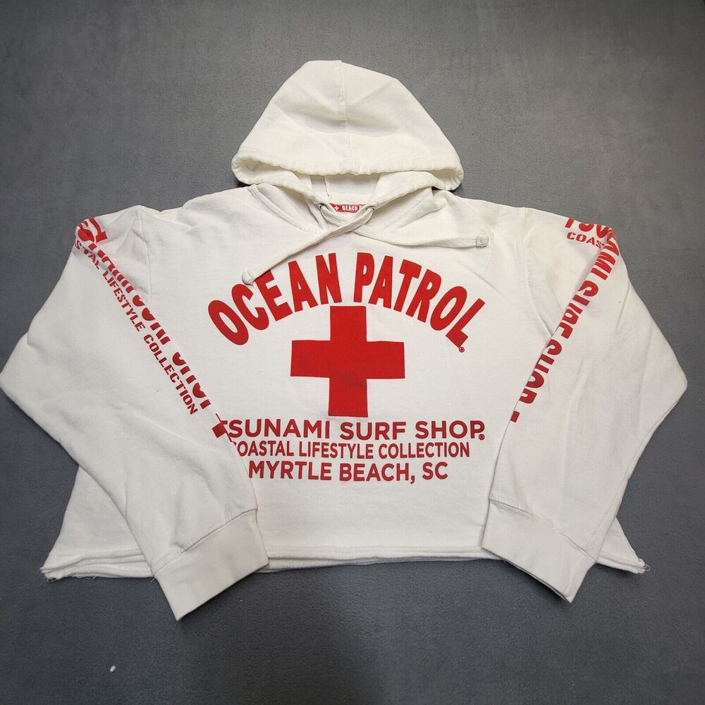 Myrtle Beach Cropped Hoodie Womens L White Ocean Patrol Tsunami Surf‎ Shop